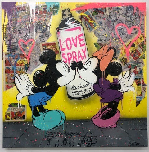 Mickey Love Spray by Michel Friess, 2016 silkscreen and mixed media on aluminum