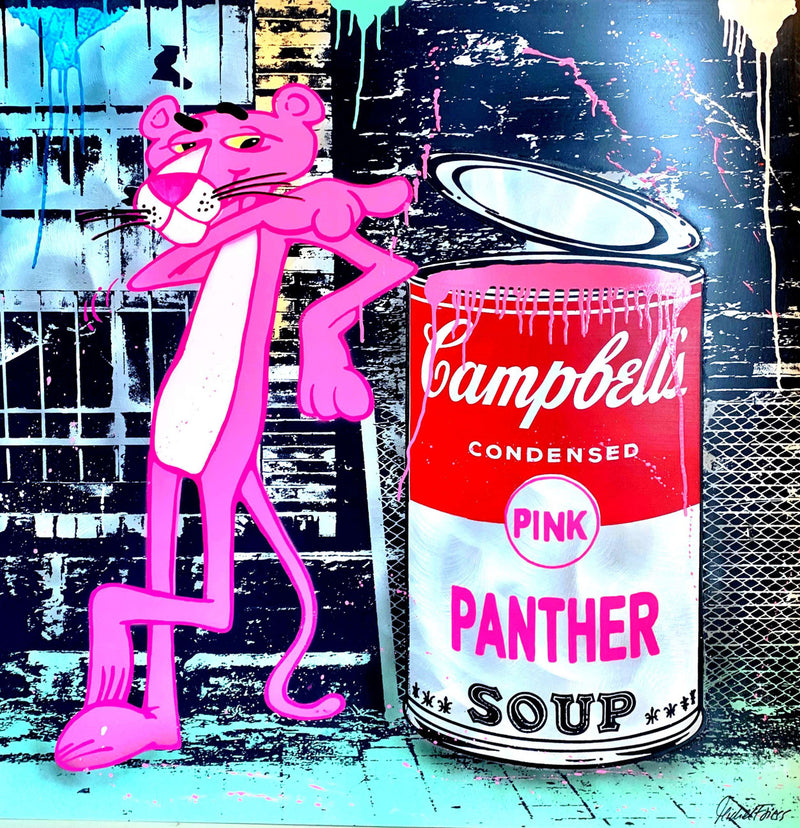 Pink Panther Soup by Michel Friess, 2016 silkscreen and mixed media on aluminum