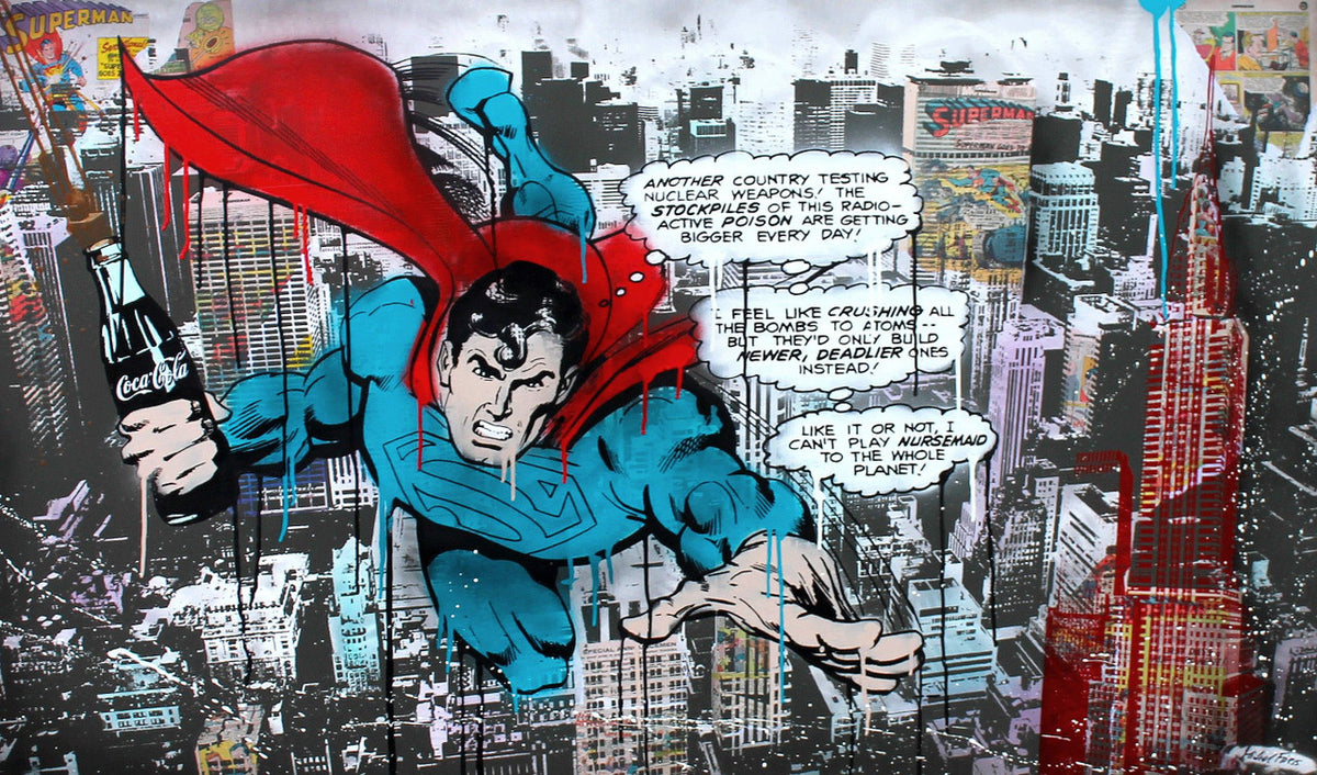 Superman over Nyc by Michel Friess, 2016 silkscreen and mixed media on canvas