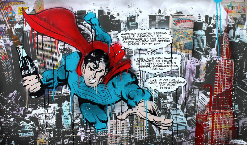 Superman over Nyc by Michel Friess, 2016 silkscreen and mixed media on canvas