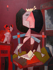 Criada Y Gato by Jesus Fuertes, 1992 mixed media, on canvas
