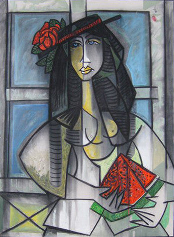 Lady with Watermelon by Jesus Fuertes, 1997 acrylic, oil on canvas