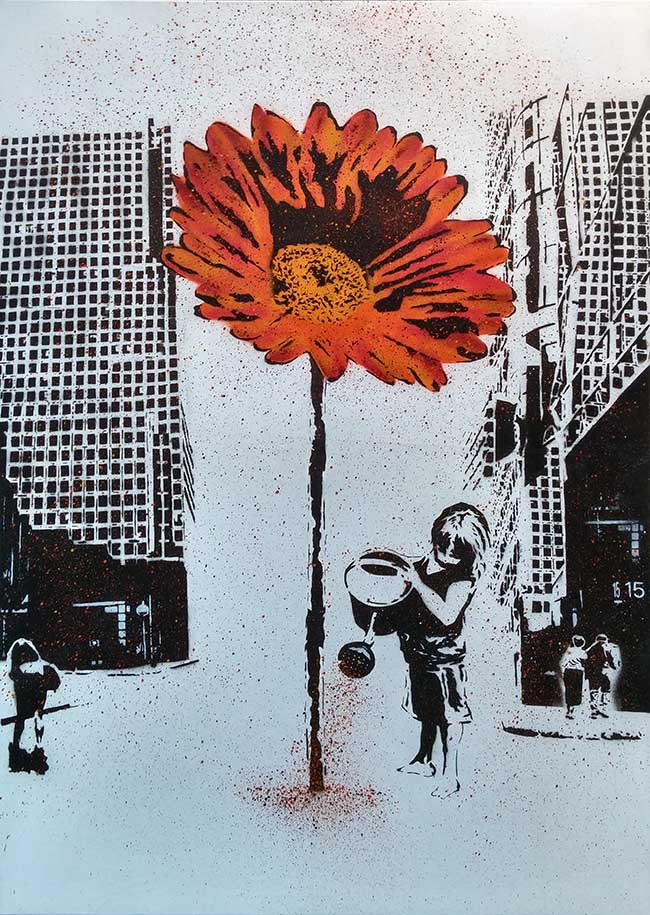 Daisy Stops the Traffic by Grafter, 2016 mixed media on canvas