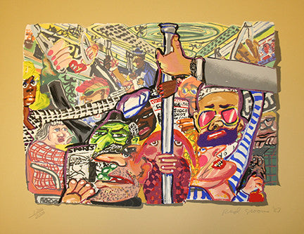 Subway by Red Grooms, 1983 lithograph with die-cut & collage