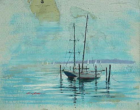 Straits of Florida by Kerry Hallam, acrylic, on paper