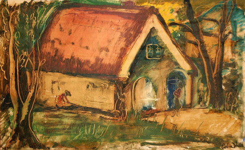 House by Edna Hibel, original on canvas