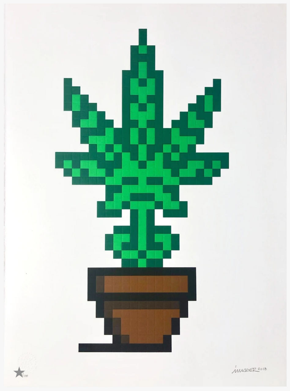 Hollyweed (Brown Pot) by Invader, 2018 embossed screen print white art paper