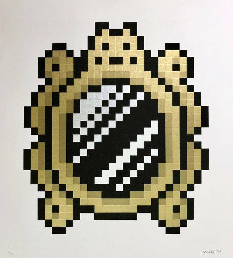 Versailles (Black) by Invader, 2018 embossed screen print with metallic gold ink on paper