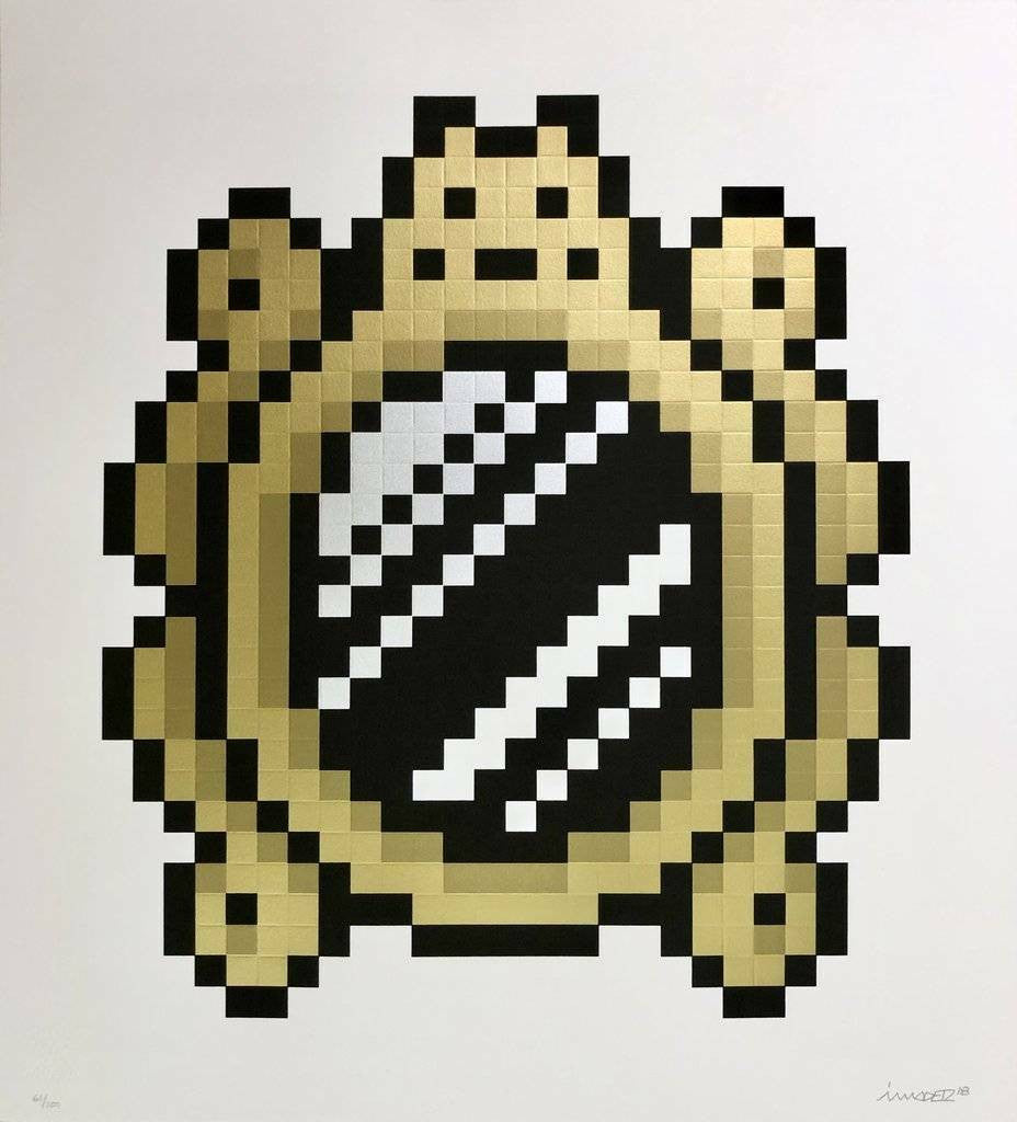 Versailles (Black) by Invader, 2018 embossed screen print with metallic gold ink on paper