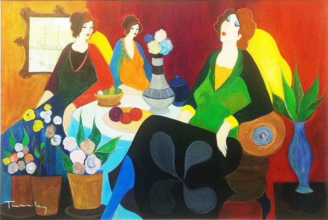 Afternoon Chat by Itzchak Tarkey by Itzchack Tarkay, 2007 oil on canvas