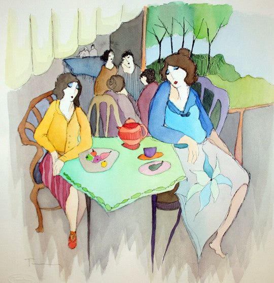 At the Cafe (Watercolor) by Itzchack Tarkay