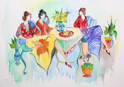 Breakfast Chat (Watercolor) by Itzchack Tarkay