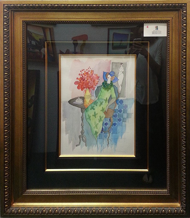 Green Dress (Watercolor) by Itzchack Tarkay, watercolor on paper