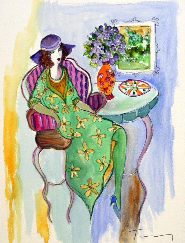 Purple Flowers (Watercolor) by Itzchack Tarkay, watercolor on paper