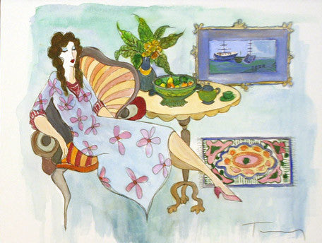 Quiet Summer Morning (Watercolors) by Itzchack Tarkay