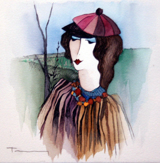 Winter Stroll (Watercolors) by Itzchack Tarkay