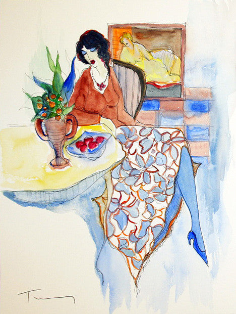 WOMEN THINKING (WATERCOLORS) BY ITZCHAK TARKAY