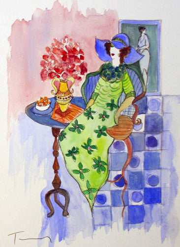 Dressed Up (Watercolor) by Itzchack Tarkay