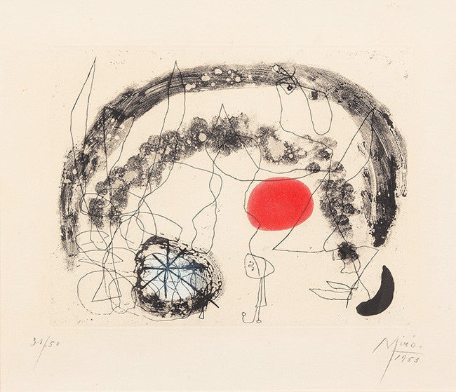 Series III, Plate 5 by Joan Miro, 1953 aquatint in colors