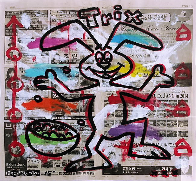 Trix by Gary John by Artists Misc., 2015 acrylic & collage on newsprint