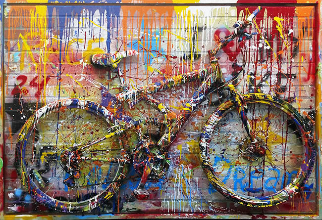 Bicycle by Jozza, 2017 mixed media on wood
