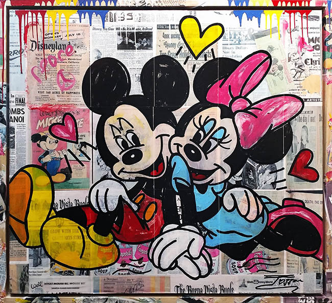 Mickey & Minnie by Jozza, 2017 mixed media on wood