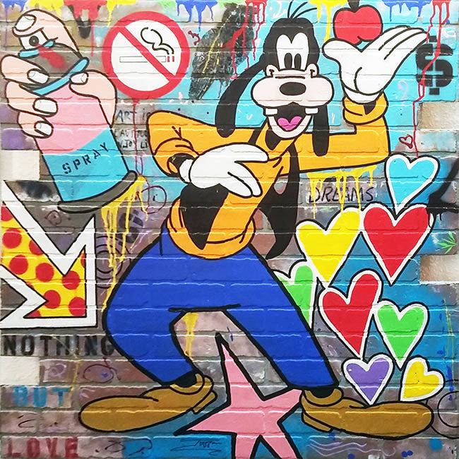 Nothing But Love (Goofy) by Jozza, 2016 mixed media on board