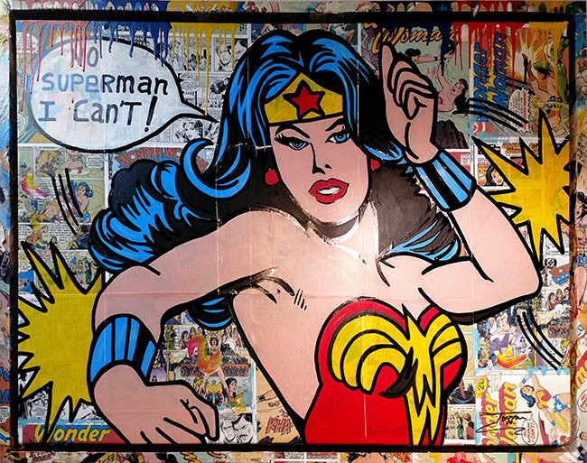 Wonder Woman by Jozza, 2017 mixed media on wood