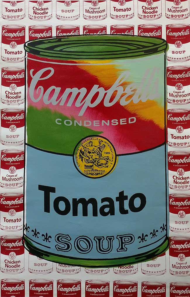 Campbell's Tomato Soup by Steve Kaufman, 2001 mixed media on canvas, hand embellishe