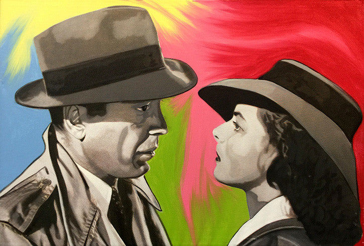 Casablanca - Bogey & Bergman by Steve Kaufman, hand painted unique silkscreen on canvas