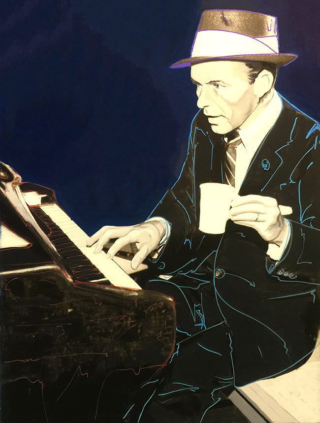 Frank Sinatra-piano Man by Steve Kaufman, hand painted oil and silkscreen on canvas