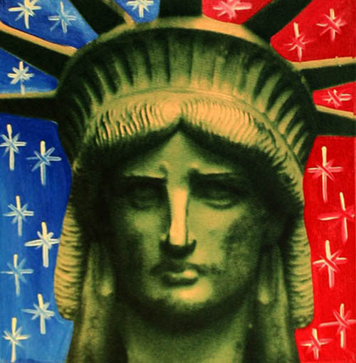 Liberty Head by Steve Kaufman, silkscreen, on canvas