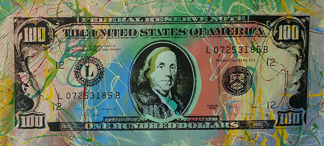 One Hundred Dollar Bill by Steve Kaufman, 2001 mixed media on canvas, hand embellishe