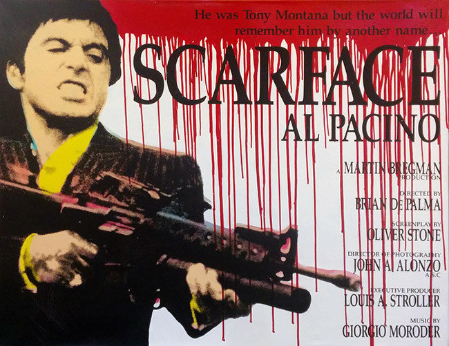 Scarface by Steve Kaufman, hand painted oil and silkscreen on canvas