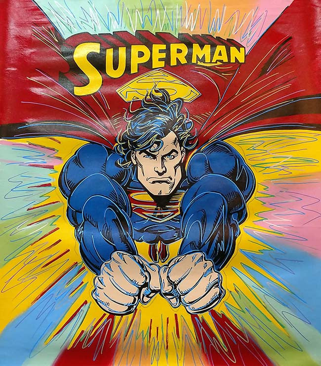 Superman - Burst by Steve Kaufman, 1995 mixed media on canvas hand embellished