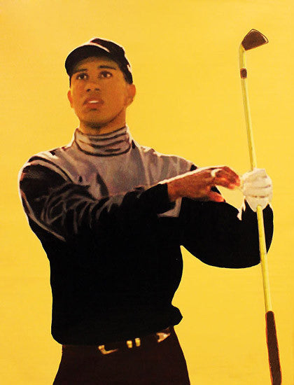 Tiger Woods - the Stare by Steve Kaufman, hand painted unique silkscreen on canvas