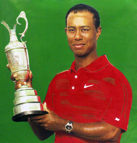Tiger Woods - Victory! by Steve Kaufman, hand painted unique silkscreen on canvas