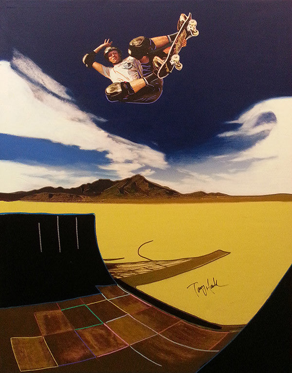 Tony Hawk by Steve Kaufman, hand painted unique silkscreen on canvas