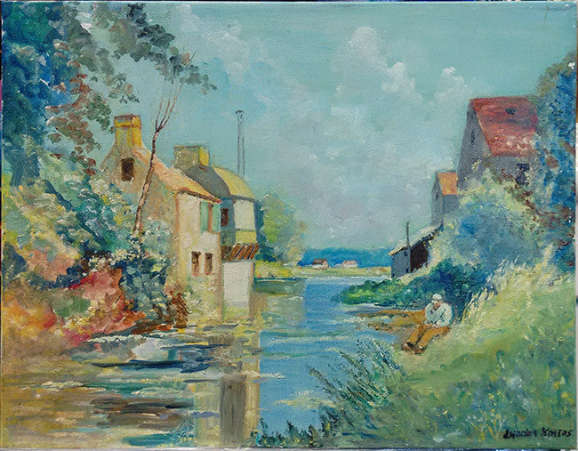 By the River by Charles Kontos, oil on canvas