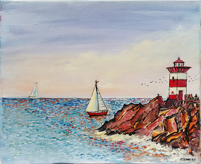 Red Lighthouse by Charles Kontos by Diamond, oil on canvas