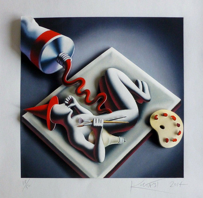 Fetal Position by Mark Kostabi, 2014 giclee and iris print 3d construction