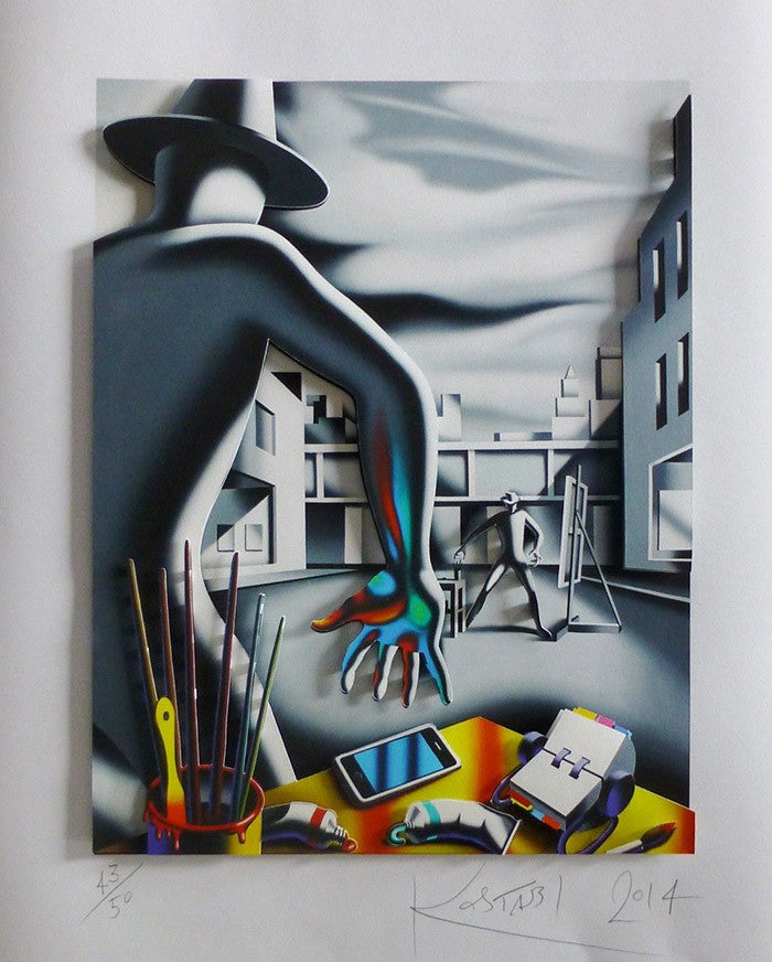 Quick on the Draw by Mark Kostabi, 2014 giclee and iris print 3d construction