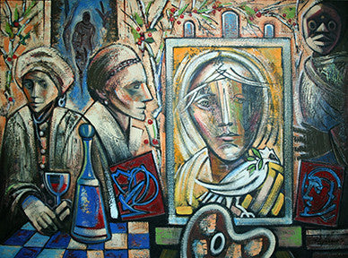The Artists the Art & African Mask by Pedro Lazaro, 2009 mixed media, on canvas