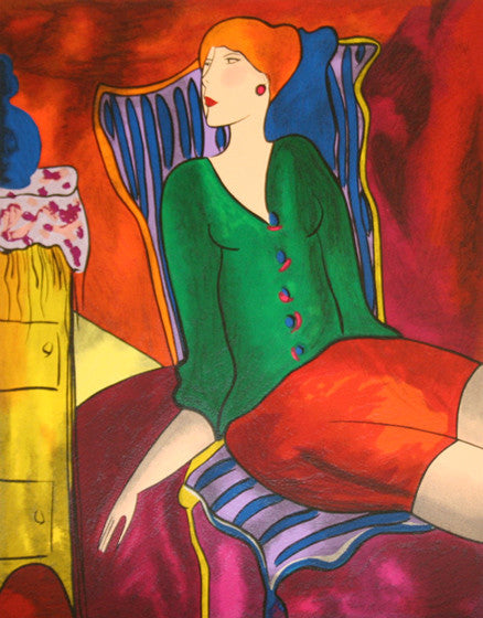Sitting Women in Green by Linda Le Kinff, serigraph