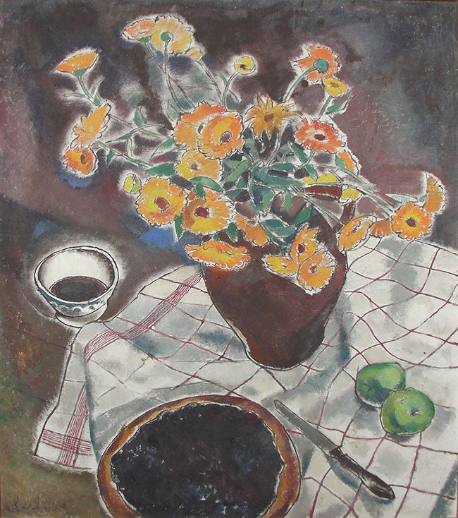 Vase De Fleurs Sur La Table De Gouter by Victor Leclercq, oil on canvas