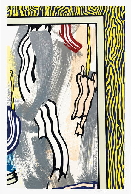 PAINTING ON BLUE AND YELLOW WALL BY ROY LICHTENSTEIN