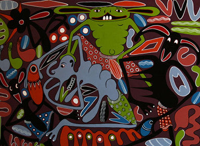 Hivi Hii Pambe Itatutosha Kwelli? by George Lilanga, oil on canvas