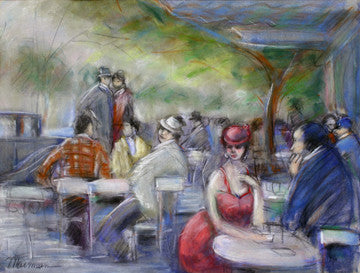 Unknown (Cafe Scene) by Isaac Maimon, water color on paper
