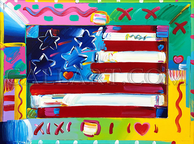 FLAG WITH HEART (ORIGINAL) BY PETER MAX
