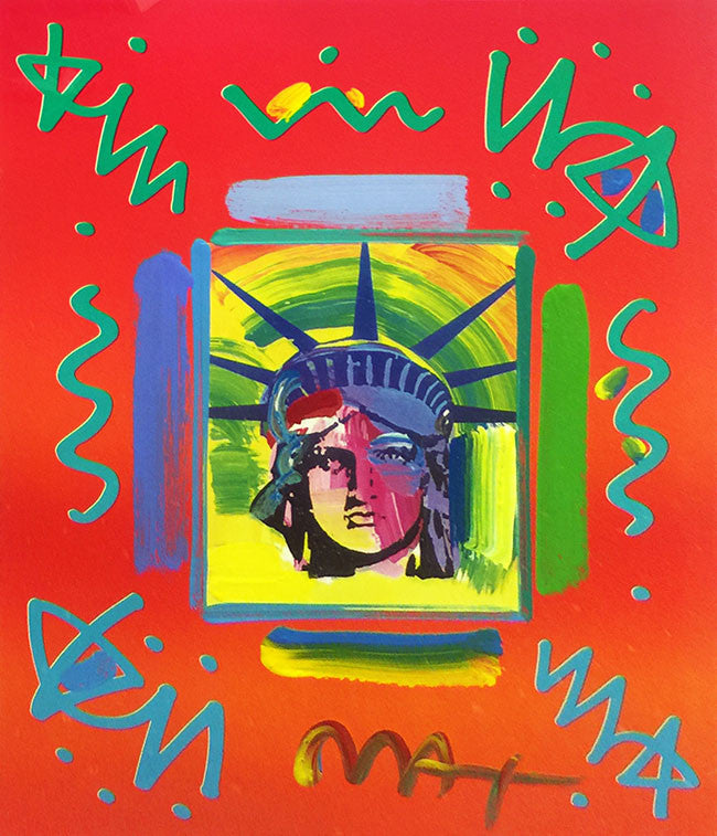 Liberty Head II (Overpaint) by Peter Max, mixed media on paper — detail 2